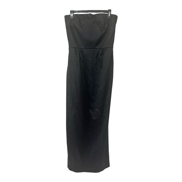 NWT Talbots Sleeveless Satin Black Strapless Maxi Dress‎ Slit Size 8 Wedding - Picture 1 of 8